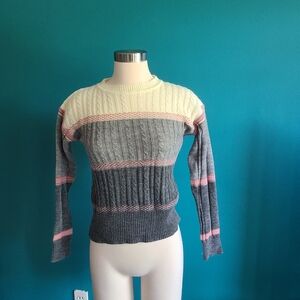 Size small/ Vintage fair isle knit sweater, 1980s, 1970s, acrylic, pastel, pullo